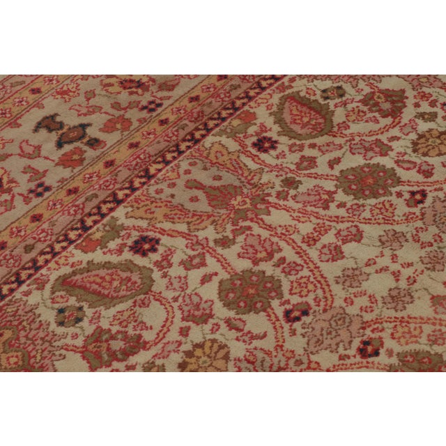 Textile Antique Arts & Crafts Rug in Beige With Pink Floral Patterns, From Rug & Kilim For Sale - Image 7 of 9