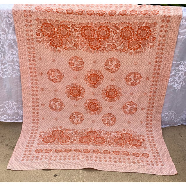 Salmon Vintage Damask Floral Texture Home Accent Textile, Bedspread,/Throw Blanket For Sale - Image 8 of 8
