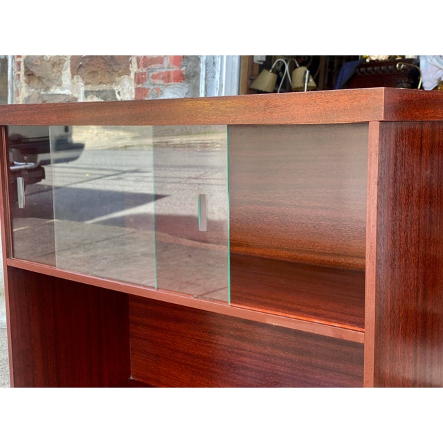 MidCentury Modern Walnut Glass Sliding Door Bookcase Chairish