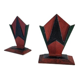 1920s Art Deco Cast Iron Geometric Bookends - a Pair For Sale