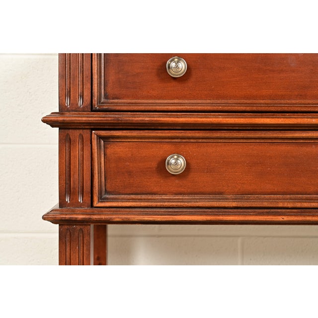 Drexel Heritage French Regency Louis XVI Carved Mahogany and Cane Console Tables or Servers, Pair For Sale - Image 10 of 13
