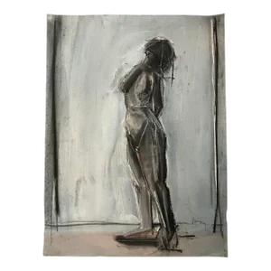 1970’s Vintage Original Female Nude Abstract Expressionist Pastel Drawing