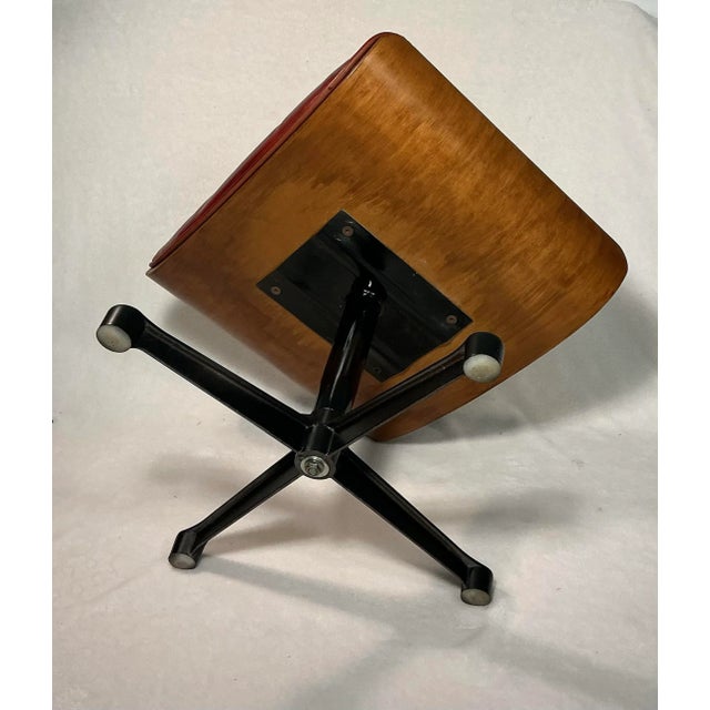 Wood Vintage 70s Mid Century Modern Eames Style Ottoman/Footstool Burnt Sienna Tufted Leather For Sale - Image 7 of 12