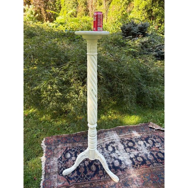 Tall Distressed Wood Claw Foot Painted Pedestal Plant Stand For Sale - Image 15 of 18