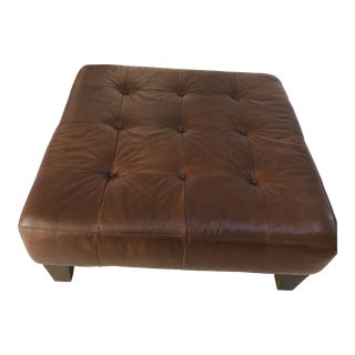 Pottery Barn Large Tufted Leather Coffee Table/Ottoman For Sale
