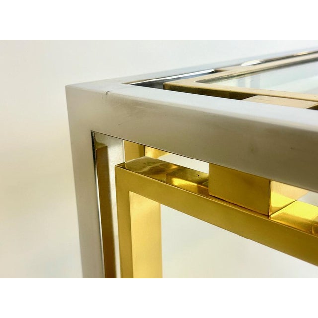 Metal Italian Coffee Table in Chrome & Glass & Brass, 1970s For Sale - Image 7 of 13