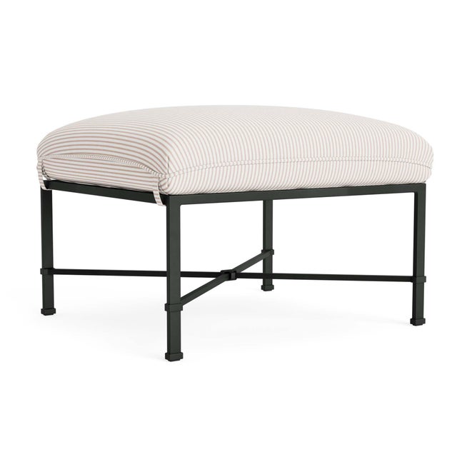 Brown Jordan Venetian Ottoman in Black Jade with Dusty Pink Stripe Cushions For Sale