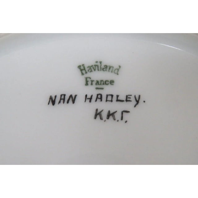 Early 20th Century Haviland France Porcelain Green and Gold Hand Painted White Roses Plate For Sale - Image 5 of 8