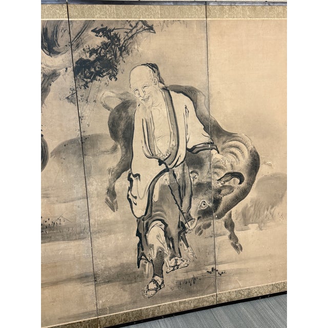 Japanese Byobu Taoist Folding Divider, Antique For Sale - Image 9 of 15
