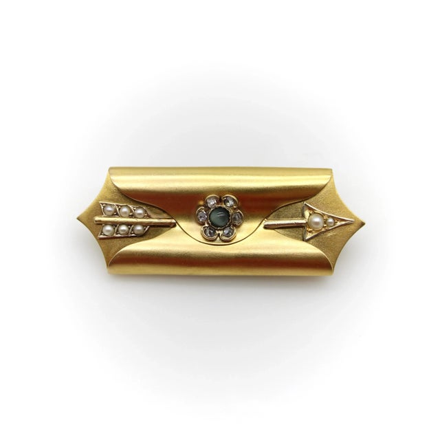 Metal 14k Gold Envelope Shaped Mourning Locket With Arrow For Sale - Image 7 of 7