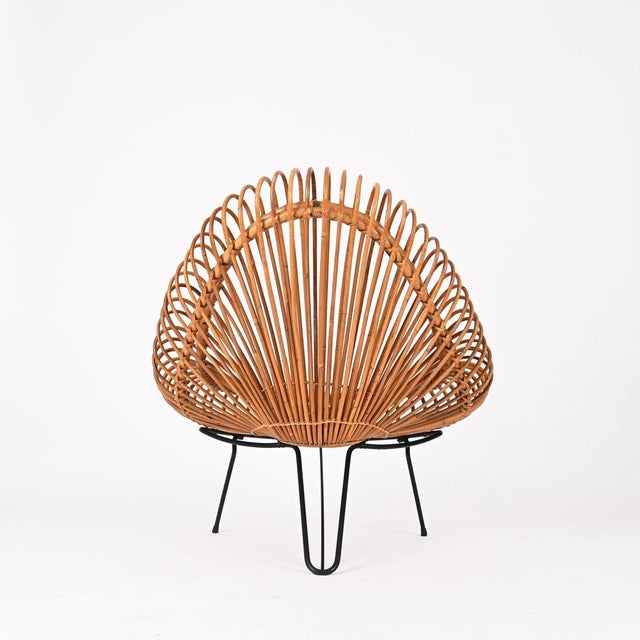Rattan Chairs, Pouf and Mirror attributed to Janine Abraham & Dirk Jan Rol, 1960s, Set of 4 For Sale - Image 17 of 18