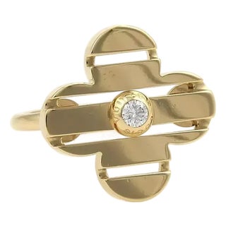 Louis Vuitton Petite Fleur Diamond 18k Yellow Gold Floral Ring Size 4.75 For Sale
