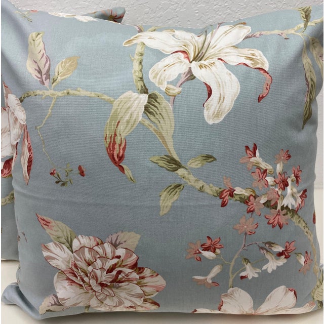 Pair of 22" Square Pillows With Lilly, Carnation & Japanese Magnolia Floral Print - Made in Uk. For Sale - Image 4 of 8