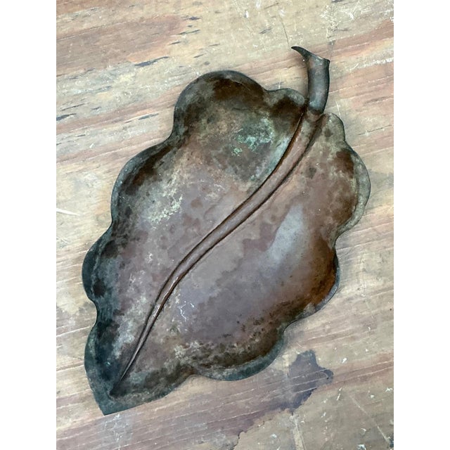 Mid-Century Modern Vintage Italian Patinated Copper Leaf Bowl For Sale - Image 3 of 13