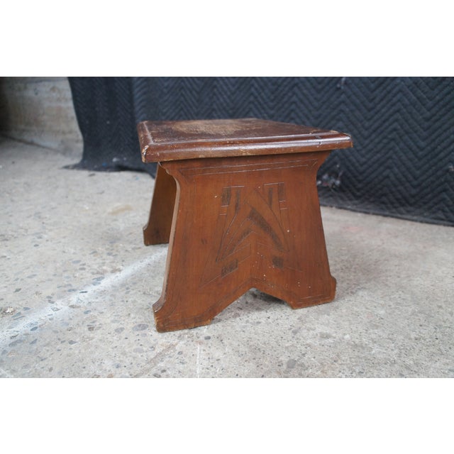 Antique Mahogany Gothic Revival Footstool Step Stool Bench Seat Ottoman 15" For Sale - Image 10 of 10