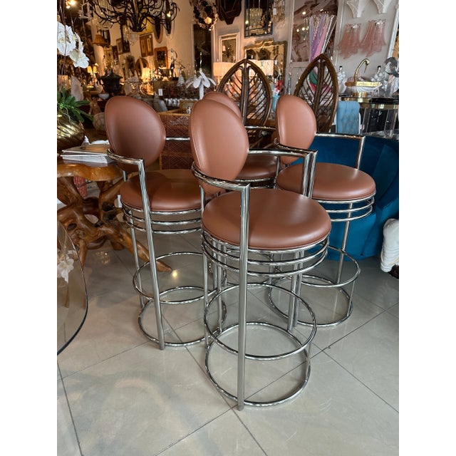 DIA - Design Institute America Vintage Set of 4 Dia Design Institute America Chrome Arm Barstools Stools For Sale - Image 4 of 13