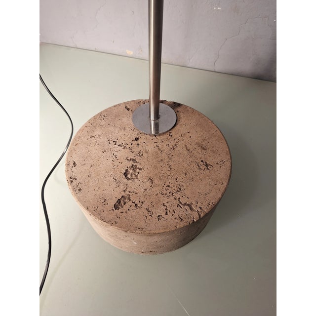 Large Floor Lamp in Chromed Metal with Black Acrylic Glass Lampshade and Travertine Base, 1960s For Sale - Image 4 of 18