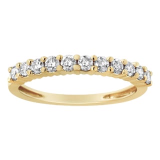 14K Yellow Gold Plated .925 Sterling Silver 1/2 cttw Shared Prong Set Brilliant Round-Cut Diamond 11 Stone Band Ring (J-K Color,SI2-I1 Clarity) Size 6 For Sale