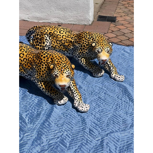 Mid 20th Century Monumental Vintage Italian Ceramic Leopards - Set of 2 For Sale In Los Angeles - Image 6 of 12