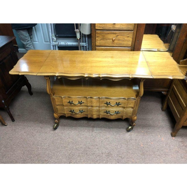 Thomasville Late 20th Century Thomasville French Provincial Style Walnut Drop-Leaf Server Table/ Bar Cart For Sale - Image 4 of 10
