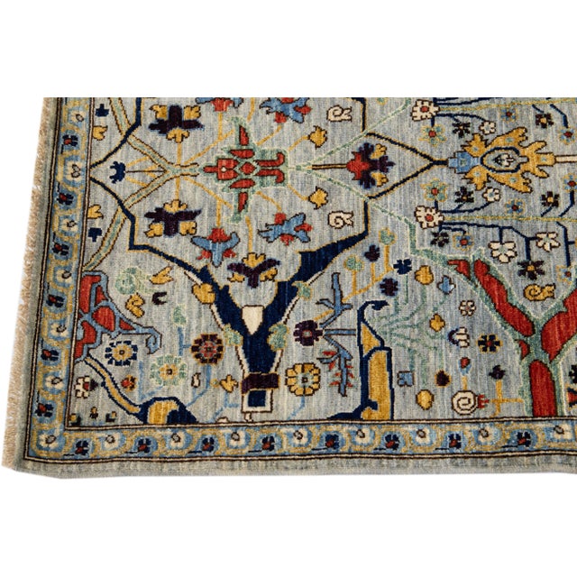 Light Gray Modern Bidjar Style Handmade Designed Wool Rug For Sale - Image 4 of 6