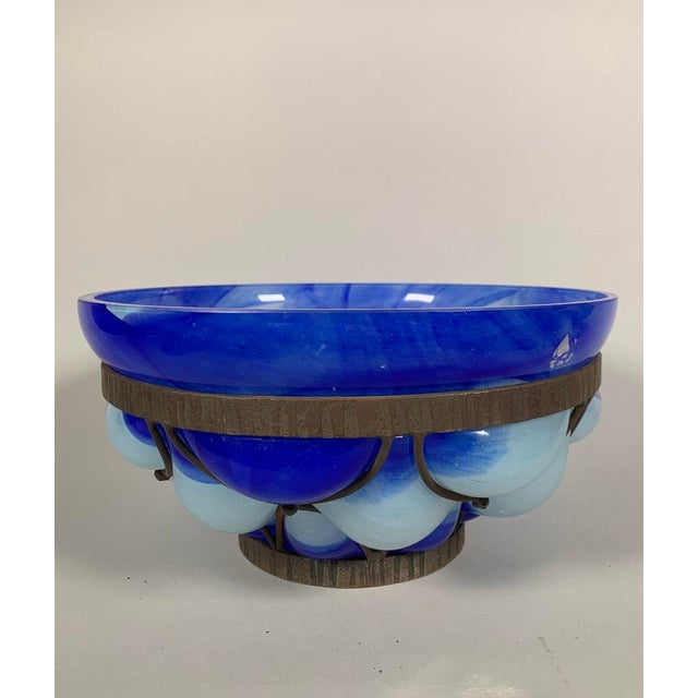 Art Deco Blown Glass and Wrought Iron Bowl by André Delatte (c.1887-1953), Nancy, Art Deco, 20th Century For Sale - Image 3 of 6