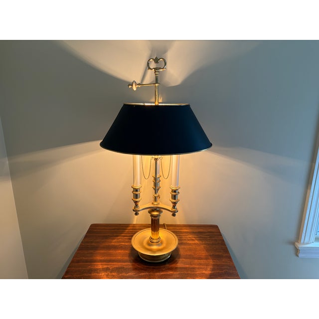 Gold Vintage French Regency Brass Bouillotte Lamp With Black Tole Shade For Sale - Image 8 of 13