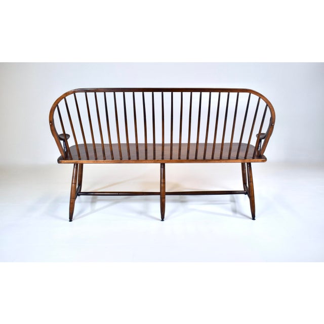 Wood Vintage Hale of Vermont Windsor Spindle Back Prosper's Bench or Settee For Sale - Image 7 of 13