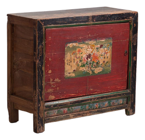 Antique Chinese Qing Dynasty Gansu Cabinet in Painted Pine