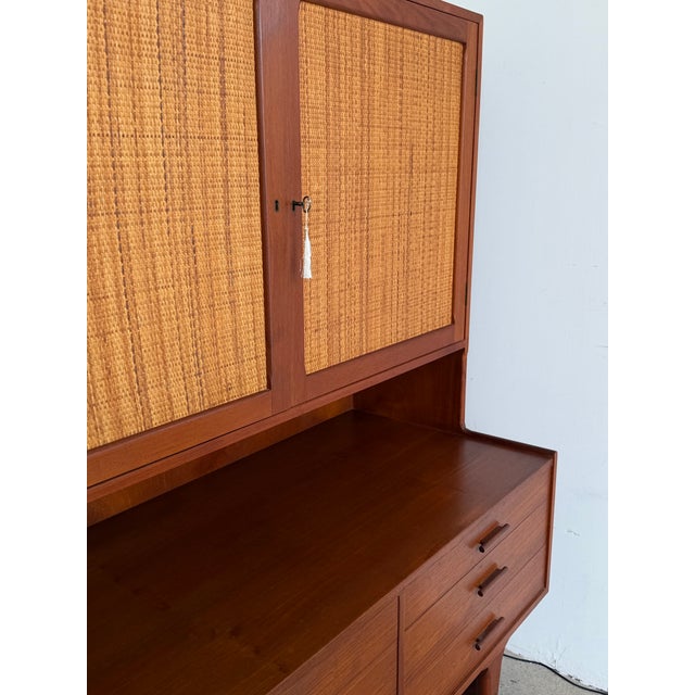 Mid-Century Danish Modern Teak Hutch With Woven Cane Doors For Sale - Image 9 of 12