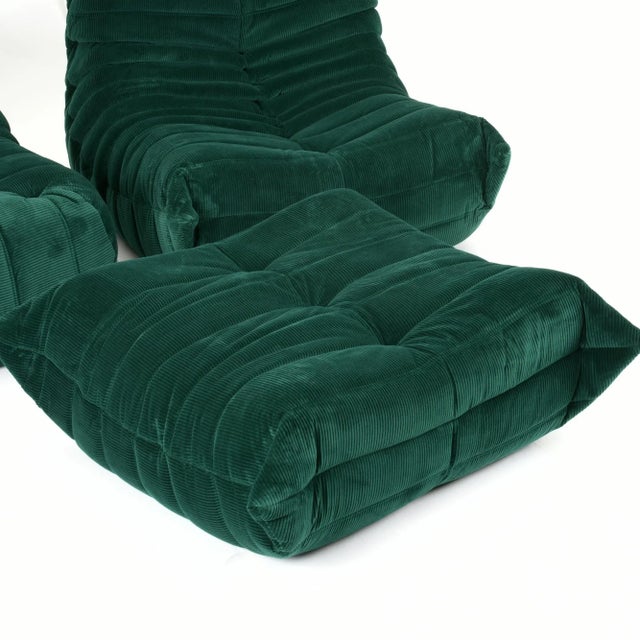 Vintage Ligne Roset Togo 3-Piece Lounge in Emerald Corduroy - Restored For Sale - Image 15 of 18
