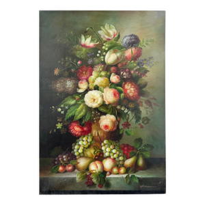 20th Century Oil on Canvas Painting of Flowers in a Vase