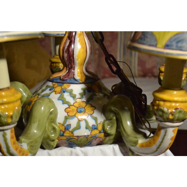 Vintage Portuguese Chandelier Fábrica Sant'Anna Ceramic Art 5 Light W/Chain For Sale - Image 9 of 15