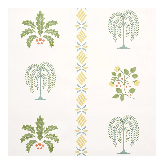 Sample - Schumacher Willard House Stencil Wallpaper in Green For Sale