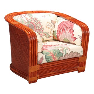 Rattan and Red Lacquered Bamboo Sofa, 1980s For Sale