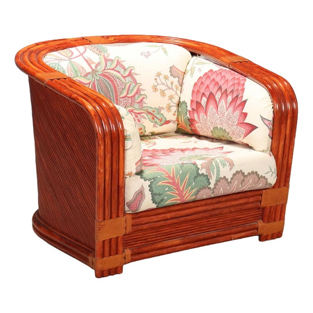 Rattan and Red Lacquered Bamboo Sofa, 1980s For Sale