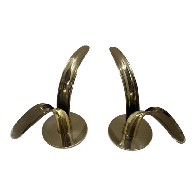 Pair of Mid 20th Century Brass Candle Stick Holders MCM For Sale