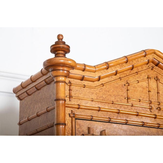 Large French Bird's Eye Maple Faux-Bamboo Armoire, 1880 For Sale - Image 9 of 18