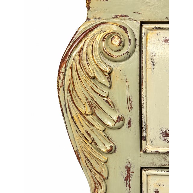 Wood Late 20th Century Thomasville French Provincial Painted & Distressed Marble Top Bombe Commode For Sale - Image 7 of 13