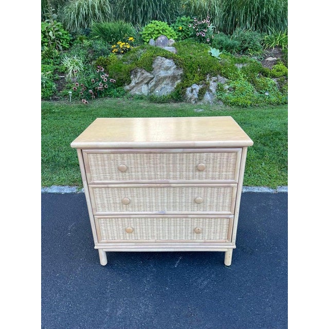 Petite Three Drawer Chest, Wicker and Wood, Bohemian Style, 1980s For Sale - Image 9 of 18
