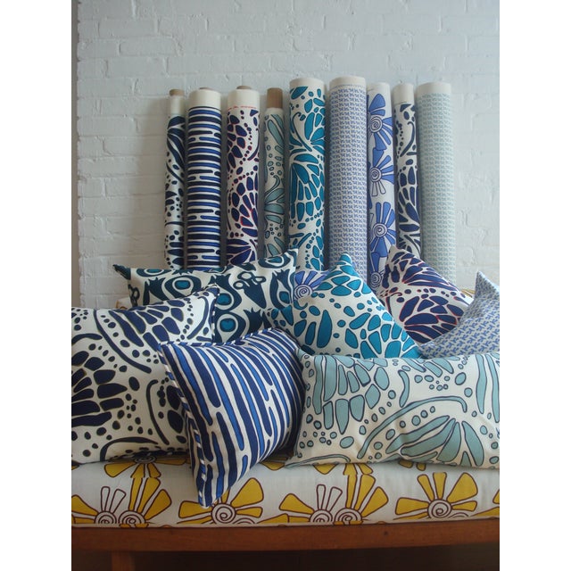 Modern Wings Butterfly Pillows – Coastal Blue & Navy, Hand-Printed Performance Fabric- Set of 2 For Sale - Image 3 of 4