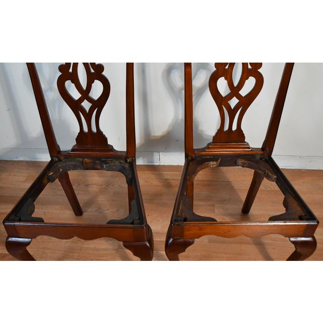 1920 Antique English Chippendale Solid Mahogany Set of Six Dining Chairs Leather Seats For Sale - Image 17 of 17