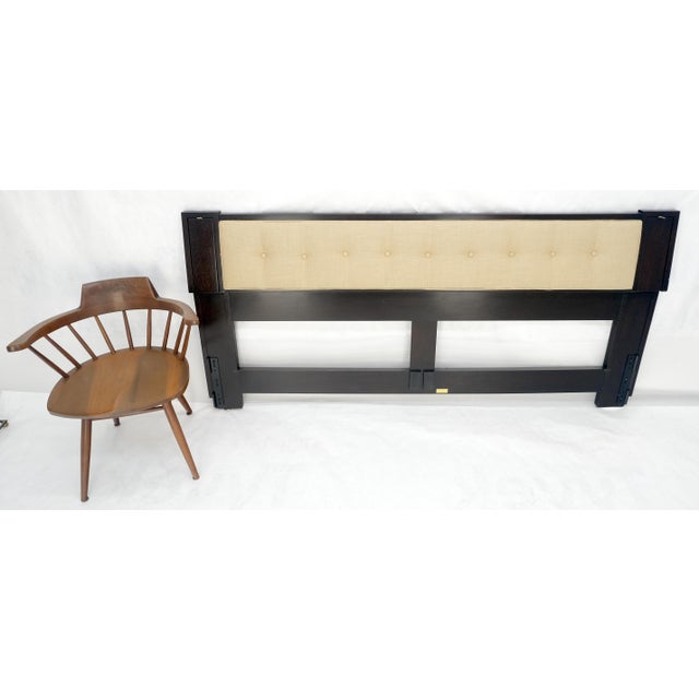 Mid 20th Century Ed Wormley Dunbar NEW Solid Linen Upholstery Ebonized Mahogany King Headboard For Sale - Image 5 of 17