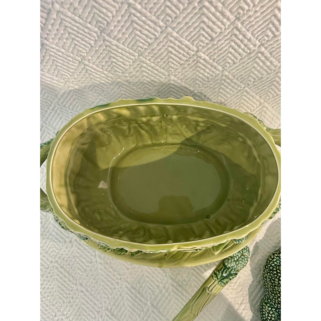 Vintage Portuguese Majolica Broccoli Tureen With Original Ladle & Underplate For Sale - Image 12 of 14