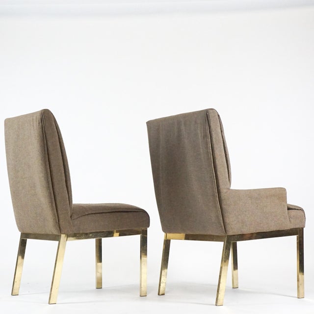 DIA - Design Institute America 1970s Milo Baughman for Design Institute America Brass Tuxedo Parsons Chairs - Set of 6 For Sale - Image 4 of 11