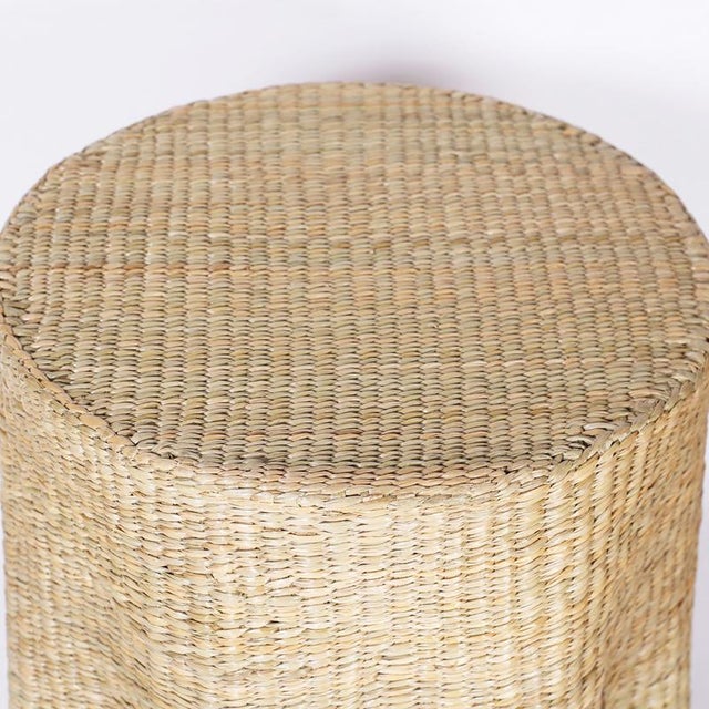 2020s Pair of Round Wicker Drapery Ghost Tables or Stands For Sale - Image 5 of 9