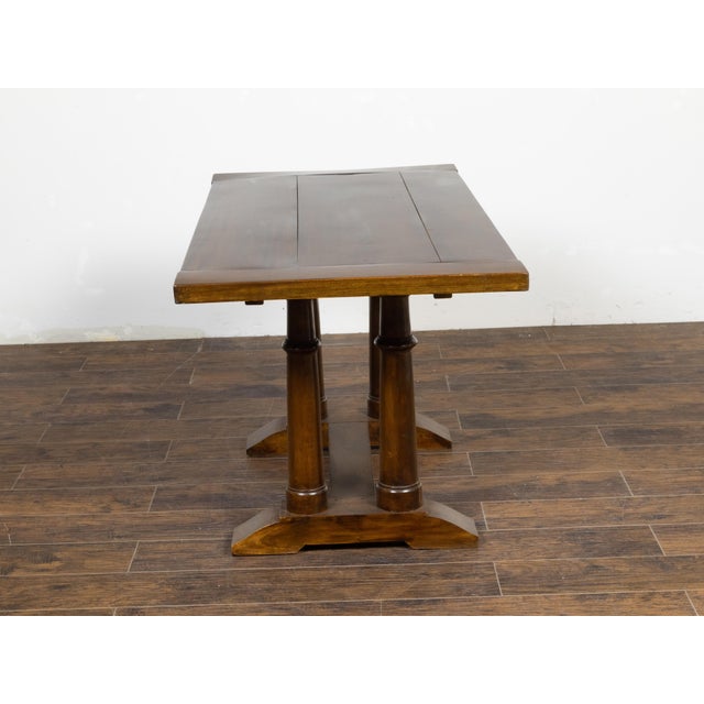 Italian 19th Century Walnut Trestle Table with Column Shaped Legs For Sale - Image 9 of 12
