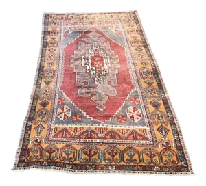 Vintage Turkish Faded Handmade Floor Wool Rug- 3′11″ × 7′3″