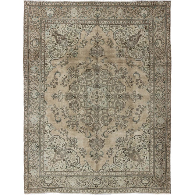 Vintage Muted Tabriz Rug - 10′ × 12′6″ For Sale