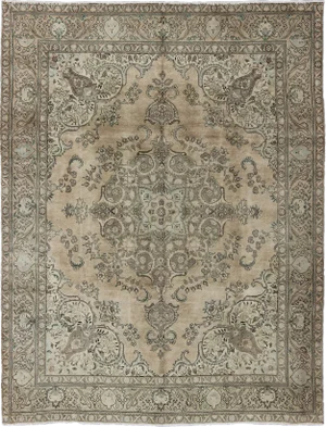 Vintage Muted Tabriz Rug - 10′ × 12′6″